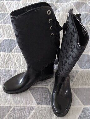 Coach Black Tristee Rain Boots, Womens 9